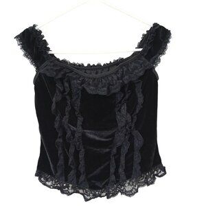 Top Velvet Lace Trim Off Shoulder Corset Style Size Large Black Womens